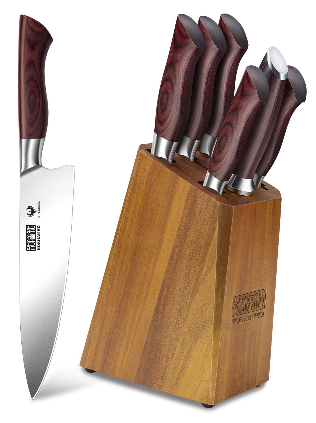 HOSHANHO 7-Piece Knife Set with Block - High-Carbon Stainless Steel Kitchen Knife, Ultra Sharp Professional Chef Knives with Sharpener
