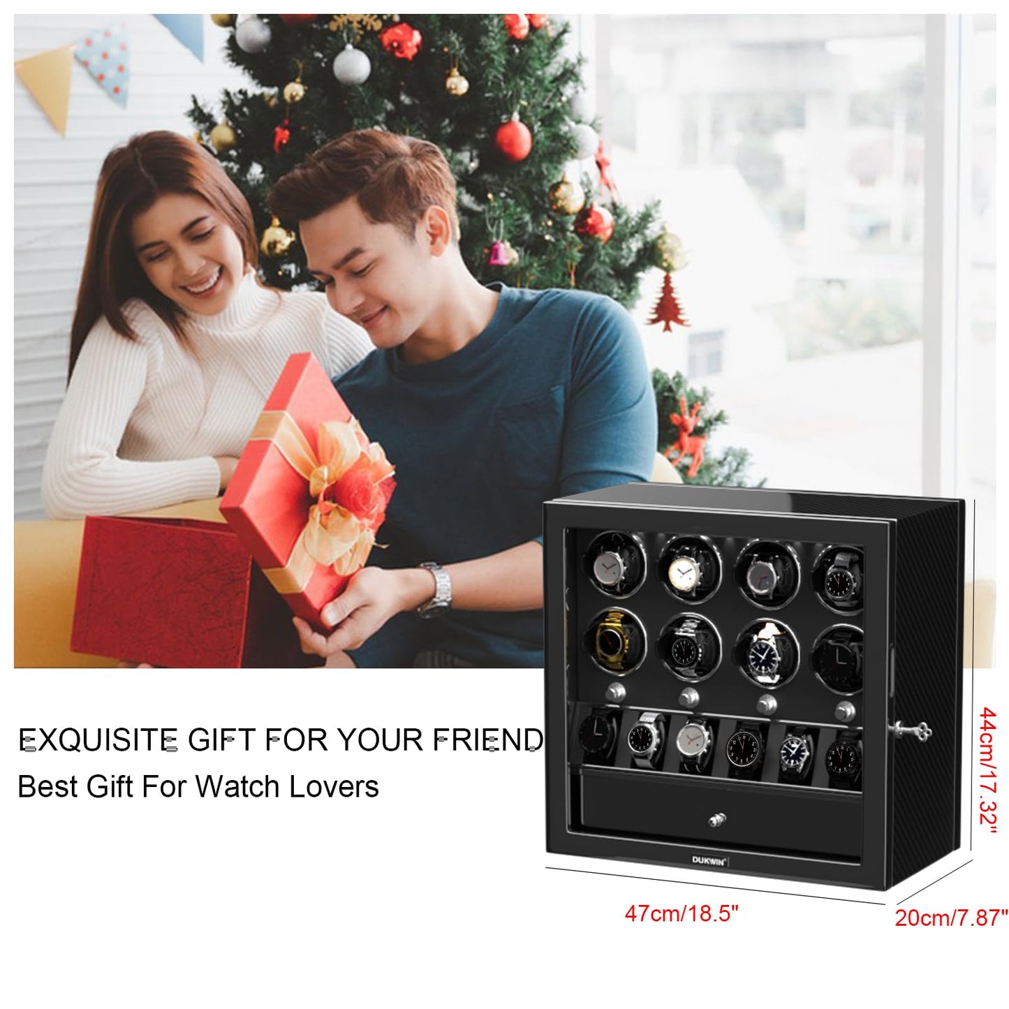DUKWIN Watch Winder for 8 Automatic Watches, Lockable,6 Watch Storage Places and Jewelry Storage, Super Quiet Mabuchi Motor