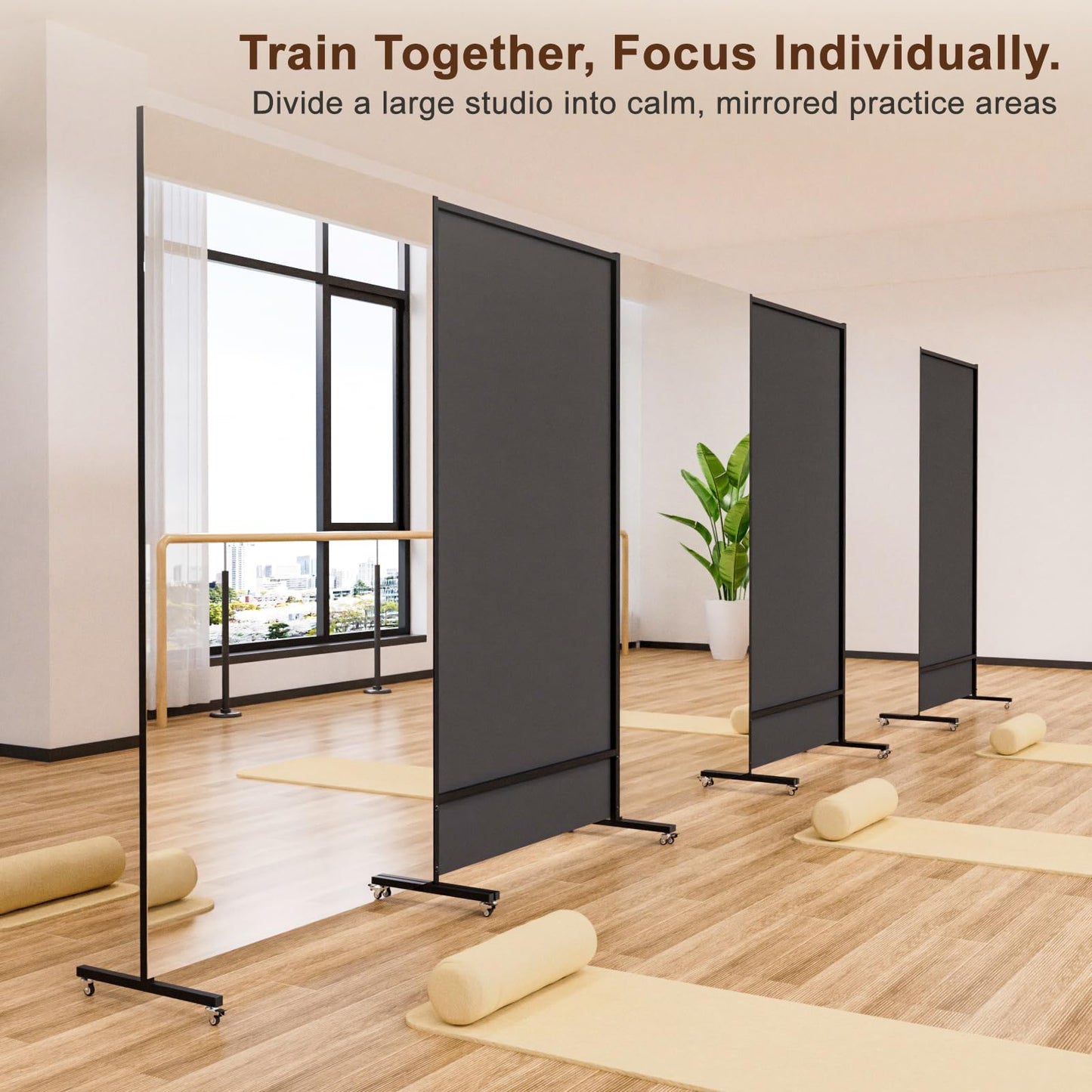 brisafe 80" x 40" Full Length Rolling Floor Mirror on Lockable Wheels, Huge Rectangular Shatter-Resistant Safety Glass, for Home Dance Studio & Yoga, Black Metal Frame and Stand