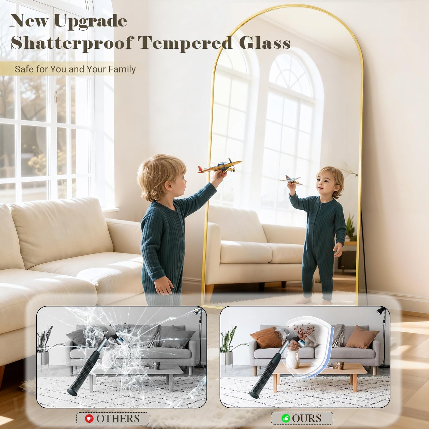 WISSMIELS Large Full Length Mirror, 36"x80" Arched Floor Mirror Full Length with Stand, Room Decor Big Full Body Mirror with HD Tempered Glass Aluminum Frame for Bedroom Living Room, Gold