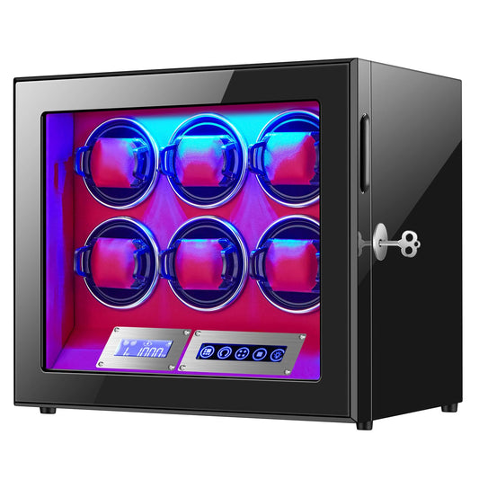 GCCRGRC Watch Winder 6 Slots Automatic Watches,Ultra-Quiet Japanese Motors, Built-in LED Illumination and LCD Touchscreen Control