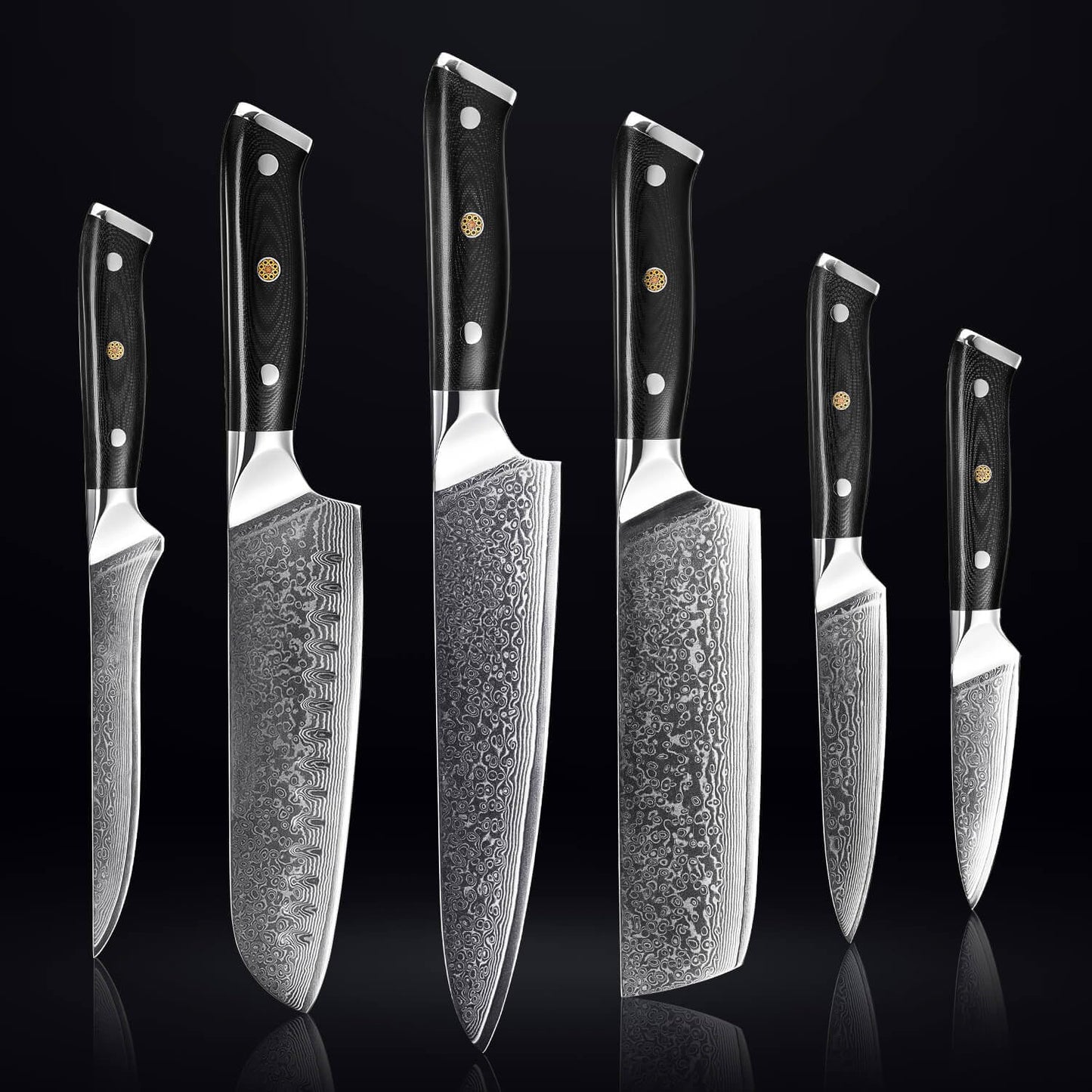 SENKEN 6-Piece Damascus Steel Kitchen Knife Set - Shogun Collection - 67-Layer Japanese VG10 Steel - Chef's Knife, Cleaver Knife, & More, Extremely Sharp Blades for Effortless Cutting, Luxury Gift Box