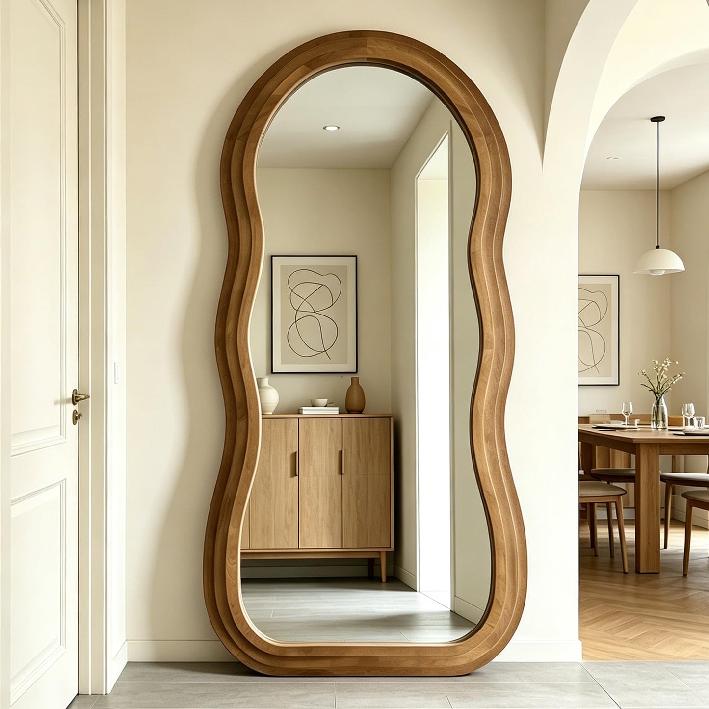 DAOYIJIAJU Wavy Full Length Mirror, 67"x31.5" Irregular Aesthetic Mirrors with Triple Layer Solid Wood Frame, Premium Organic Floor Mirror for Living Room Entryway Hallway Cloakroom, Leaning/Hanging
