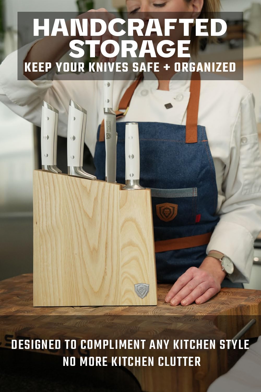Dalstrong Knife Set Block - 8 Piece - Gladiator Series - German High Carbon Steel Kitchen Set - Premium Food-Grade White ABS Polymer Handles - NSF Certified
