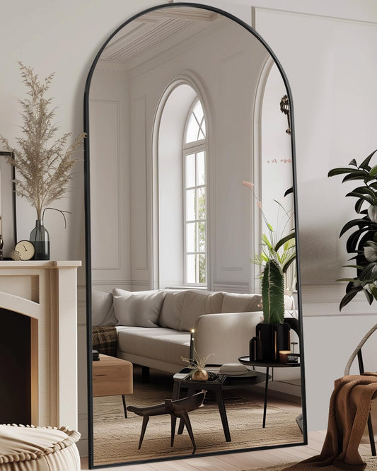 Antok 81" x41” Arched Full Length Floor Mirror, Black Aluminum Frame, Free Standing/Wall Mount/Leaning for Bedroom, Living Room, Dressing Room