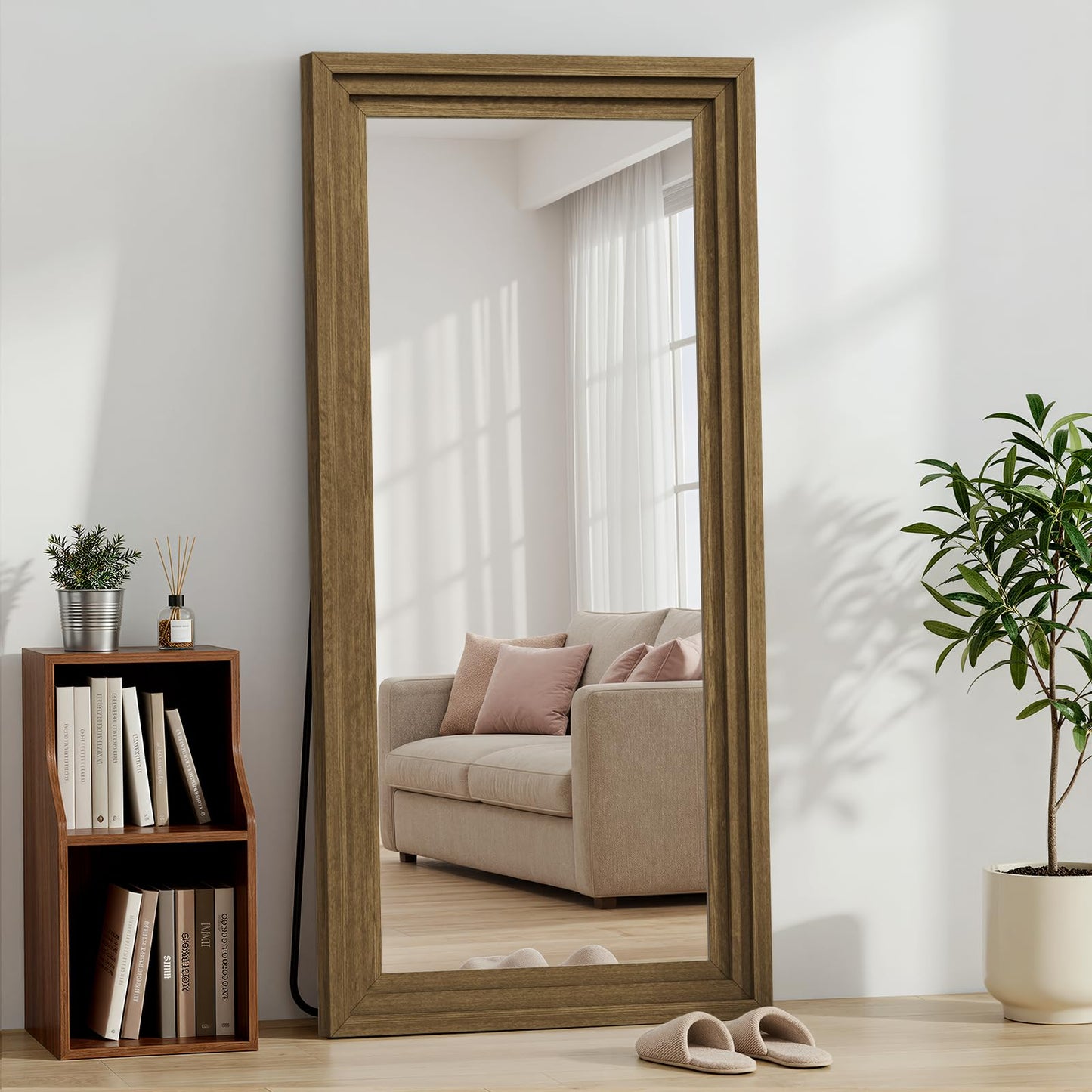 WISSMIELS Full Length Mirror 71"x30", Large Solid Wood Frame Floor Mirror, Leaning Floor Mirror, Stable Frame, Shatterproof Glass, Modern Classic Style for Bedroom, Living Room, Entryway