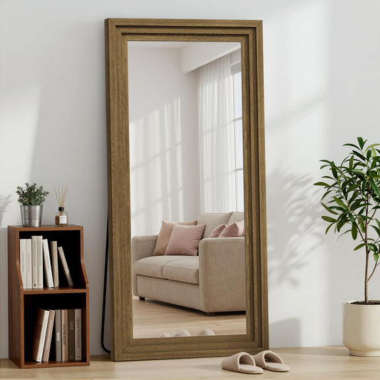 WISSMIELS Full Length Mirror 71"x30", Large Solid Wood Frame Floor Mirror, Leaning Floor Mirror, Stable Frame, Shatterproof Glass, Modern Classic Style for Bedroom, Living Room, Entryway