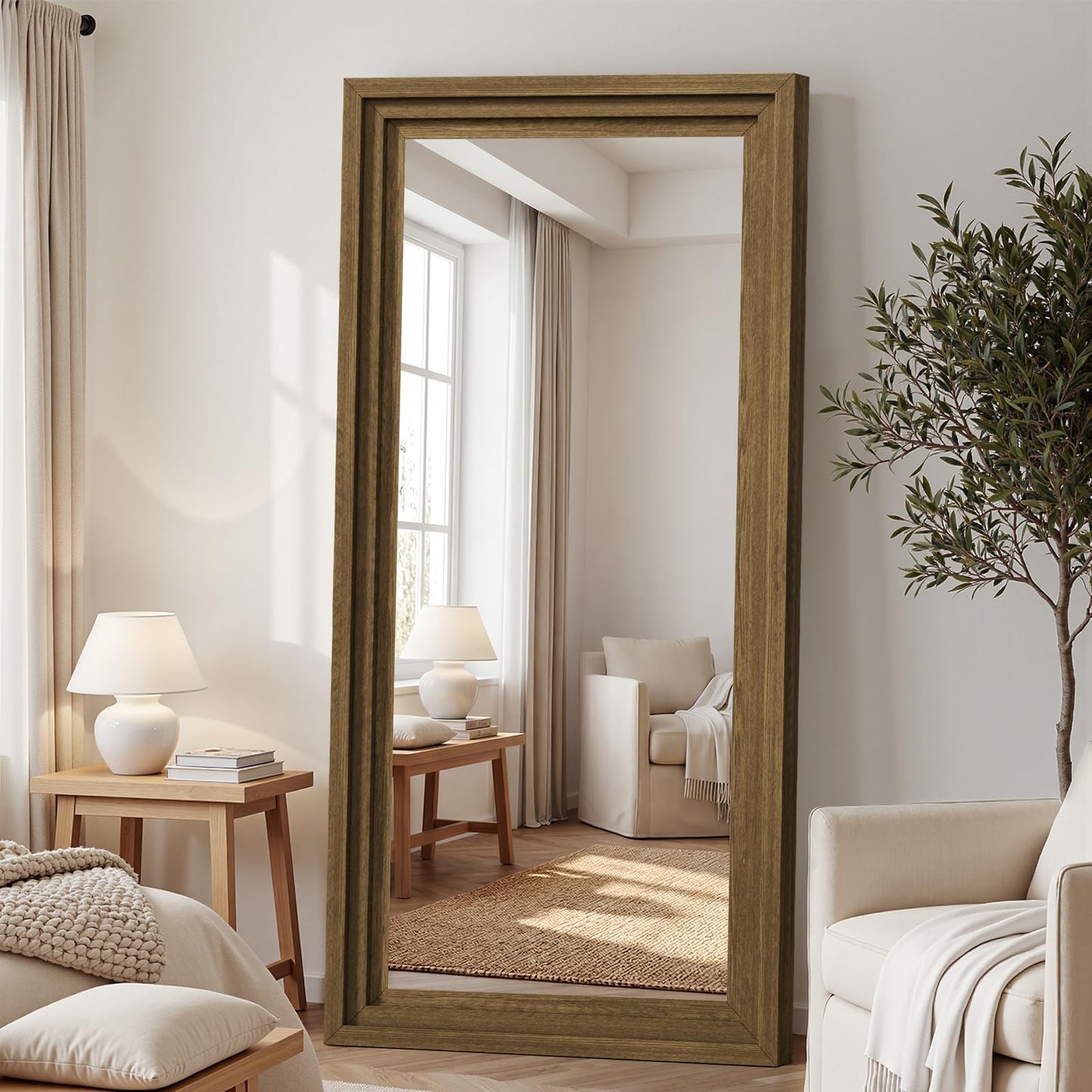 WISSMIELS Full Length Mirror 71"x30", Large Solid Wood Frame Floor Mirror, Leaning Floor Mirror, Stable Frame, Shatterproof Glass, Modern Classic Style for Bedroom, Living Room, Entryway
