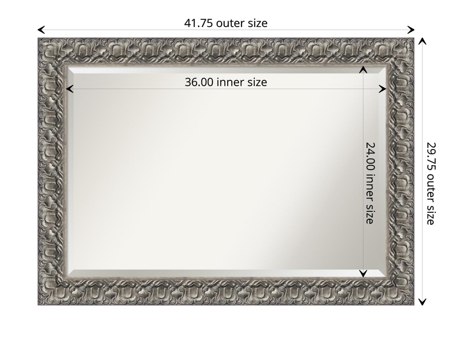 Amanti Art Silver Bathroom Mirror for Over Sink, 30x42 Silver Luxor Rectangle Vanity Mirror, Large Traditional Wood Frame, Hangs Horizonally and Vertically, Bathroom Wall Decor, Beveled Edge