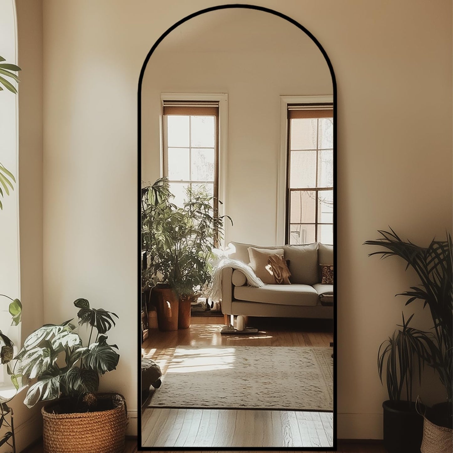 Homsion Full Length Mirror, 71"x32" Oversized Arched Large Standing, Tall Body Floor Wall Hanging for Bedroom Living Room Aluminum Frame,Black