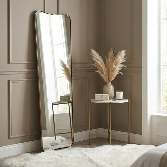 ANDY STAR Full Length Mirror 21" x 64", Gold Decorative Full Body Mirror with Stainless Steel Thin Frame, Italian Curved Edge Design, Wall Mount or Leaning for Bedroom, Cloakroom, Living Room