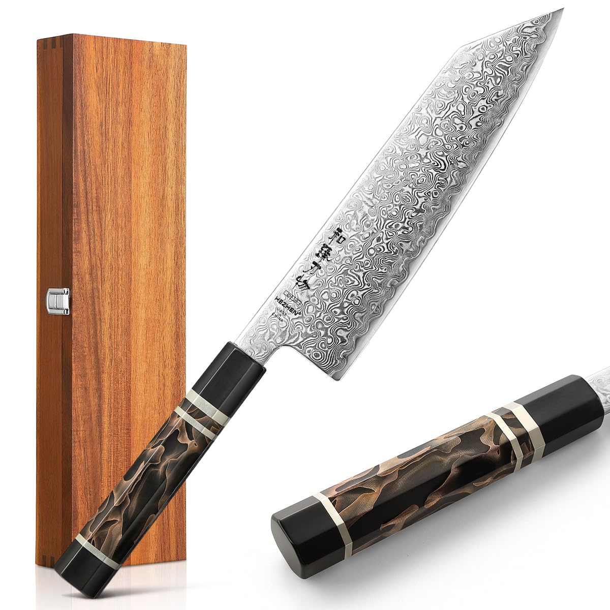 HEZHEN Kiritsuke Knife, 8.5 Inches, 49 Layers Damascus ZDP-189 Steel Japanese Chef Knife, Ultra Sharp Blade, Lightweight Handle, Acacia Wood Box Packing