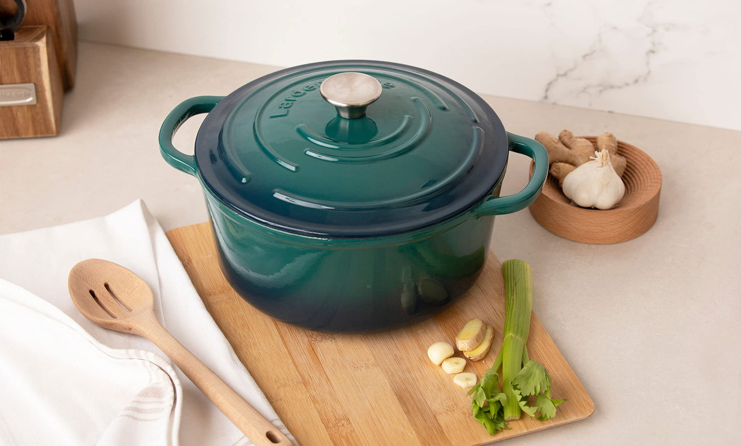 Larder & Vine 6-Piece Enameled Cast Iron Pan Cookware Sets, Includes 8 Quart and 5.7 Quart Dutch Oven with Lids, Braiser/Crock Pot with Lid (Bondi)