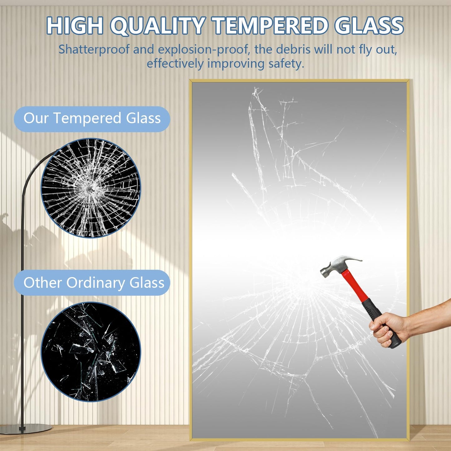 82"X44" Full Length Mirror with Stand, Oversized Floor Mirror Full Length, Tempered Glass Extra Large Free Standing Mirror for Gym Bedroom Living Room Clothing Store, Aluminum Alloy Frame, Gold