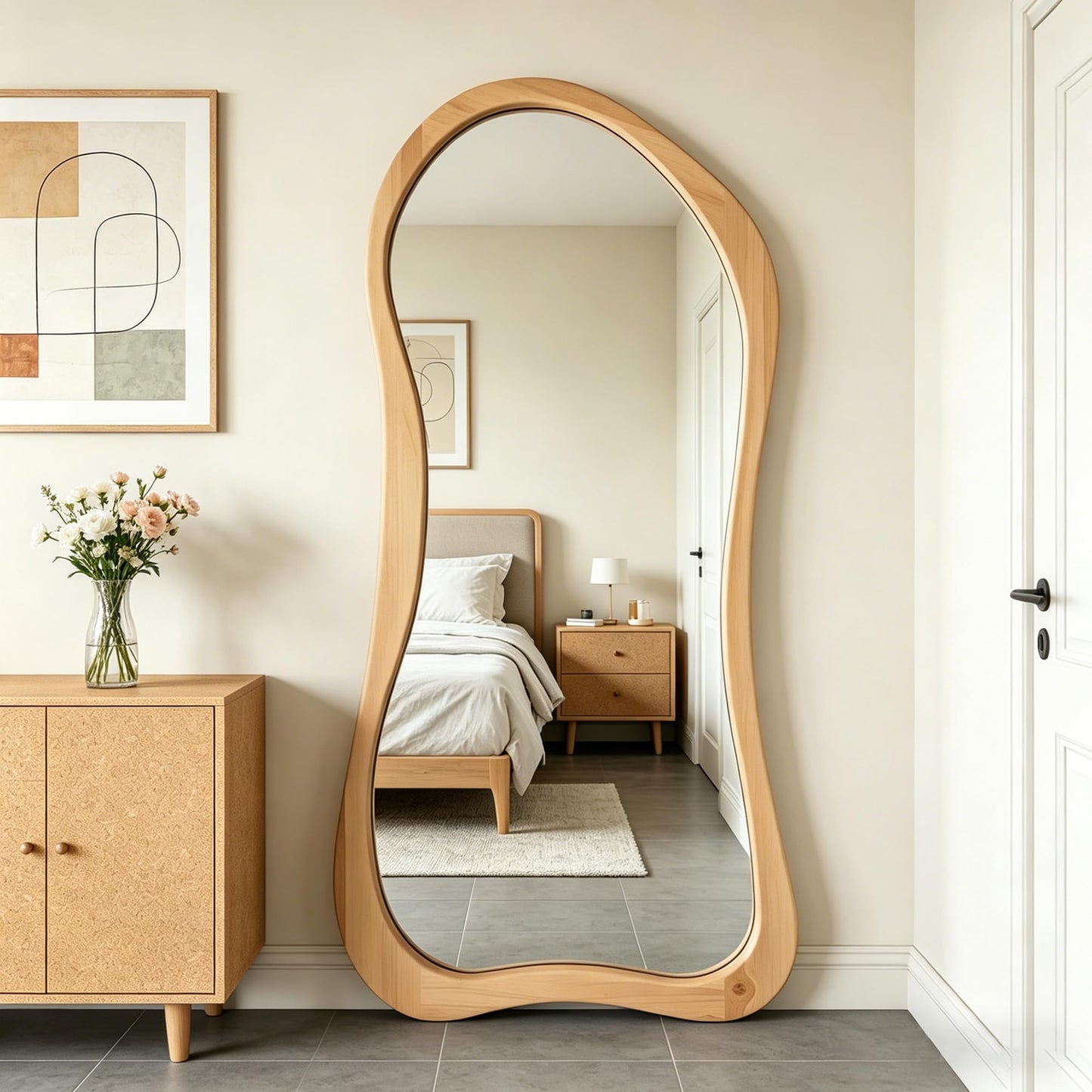DAOYIJIAJU Large Irregular Mirror, 67"x31.5" Asymmetrical Full Body Mirrors with Solid Wood Frame, Premium Organic Aesthetic Floor Mirror for Living Room Entryway Hallway Cloakroom, Leaning/Hanging
