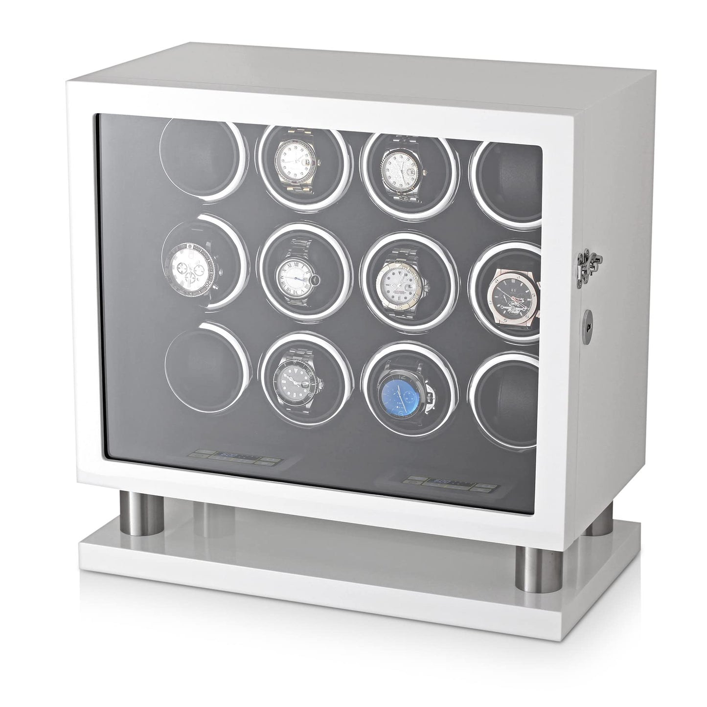 12 Watch Winder for Automatic Watches with LED Light and LCD Touchscreen Control (White)