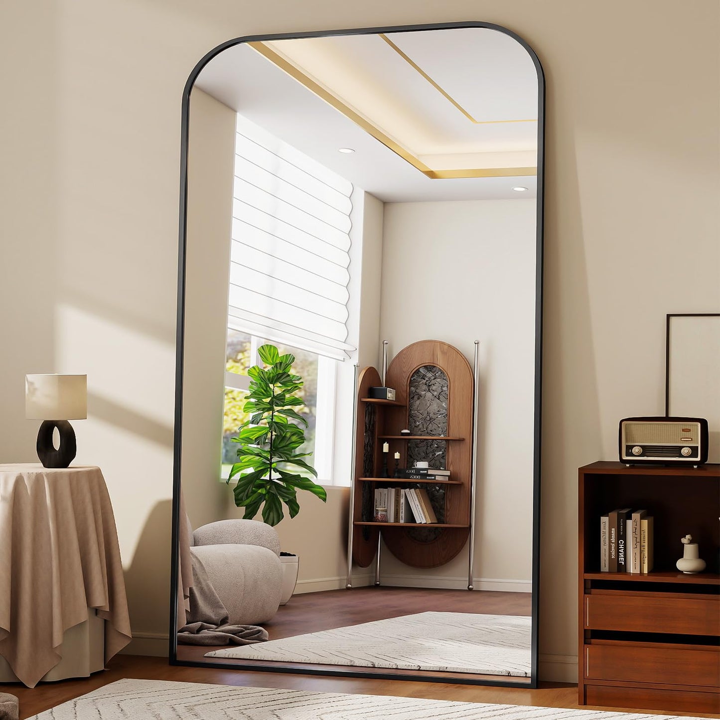 Riskioir Full Length Mirror 81"x41" Arched Floor Standing Large Mirrors Full Body Mirror with Stand - with Aluminum Frame for Bedroom Living Room, Black