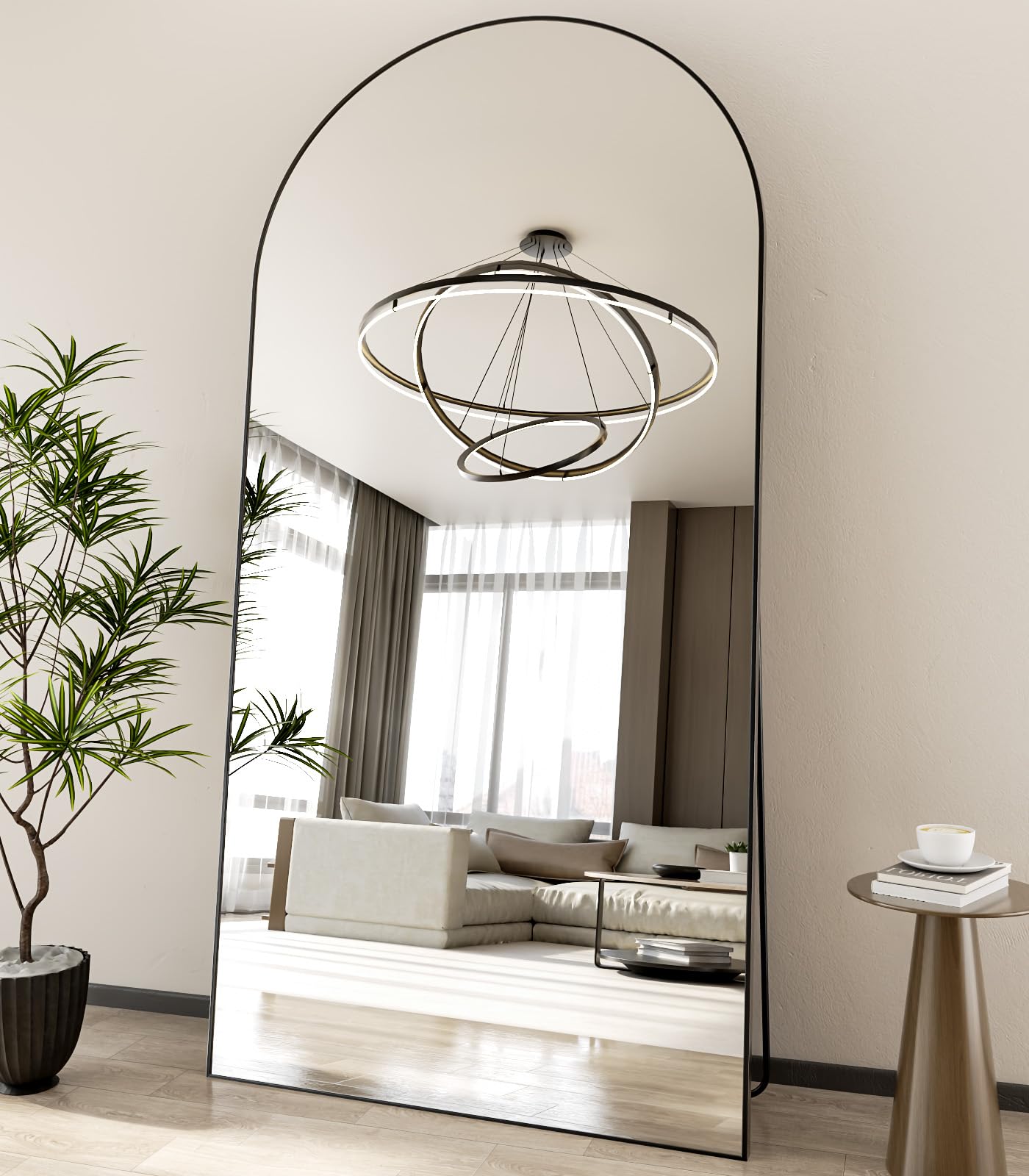 Koonmi 40"x80" Arched Full Length Mirror, Black Large Floor Mirror with Aluminum Alloy Frame, Standing Hanging or Leaning Wall-Mounted Full Body Mirror for Living Room and Bedroom