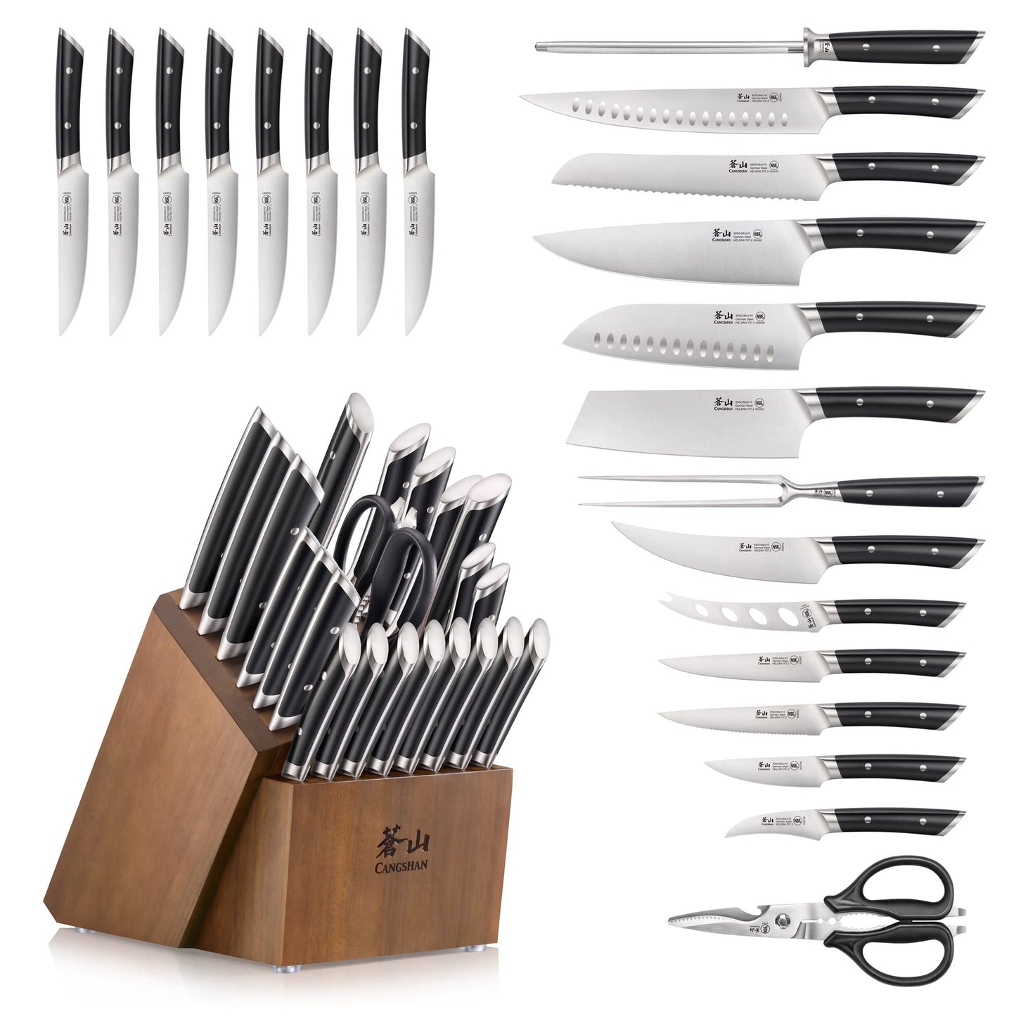 Cangshan HELENA Series German Steel Forged Knife Block Set (23-Piece, Black)