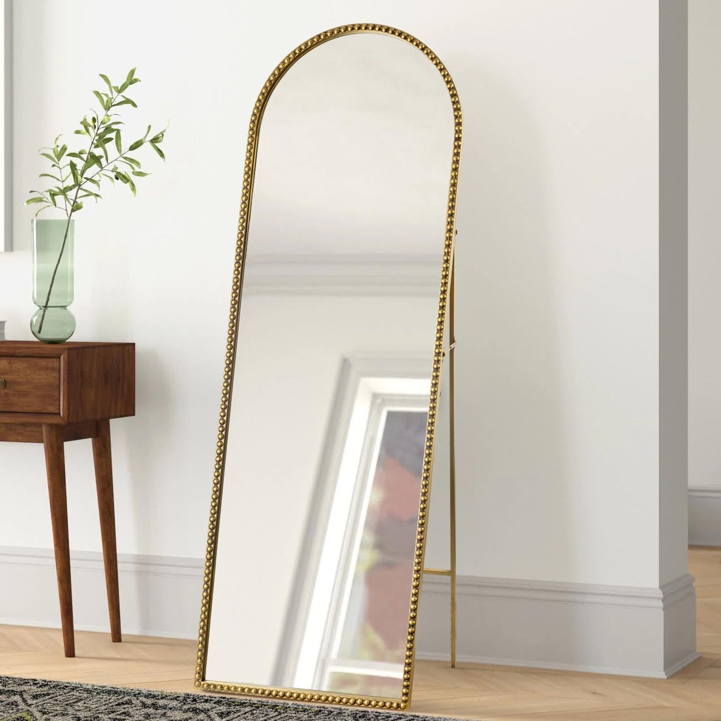 Fobule Arch Full Length Mirror with Stand, 65"x22" Floor Standing Large Dressing Mirror Hanging or Leaning Against Wall for Bedroom Living Room, Antique Gold