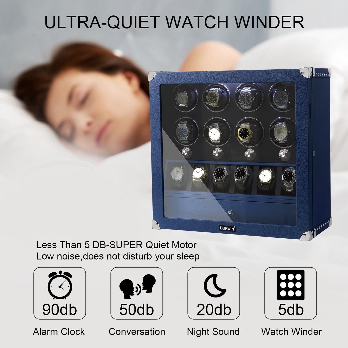 DUKWIN Watch Winder for 8 Automatic Watches, Lockable,6 Watch Storage Places and Jewelry Storage, Super Quiet Mabuchi Motor