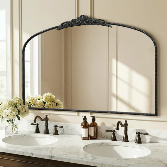 Micasso Large Vintage Black Mirror: 48"x33" French Baroque Antique Arched Mirror - Traditional Ornate Decorative for Wall/Fireplace/Mantel/Entryway/Bathroom/Hallway - Home Decor for Living Room