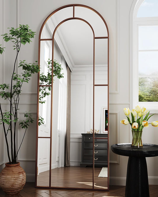 Antok 71" x 28" Full Length Mirror, Floor Mirror Arched Window Decorative Mirror, Metal Framed Decor Farmhouse Floor Mirrors Art Pane Mirrors Wall Decor for Bedroom, Living Room, Entryway Bronze