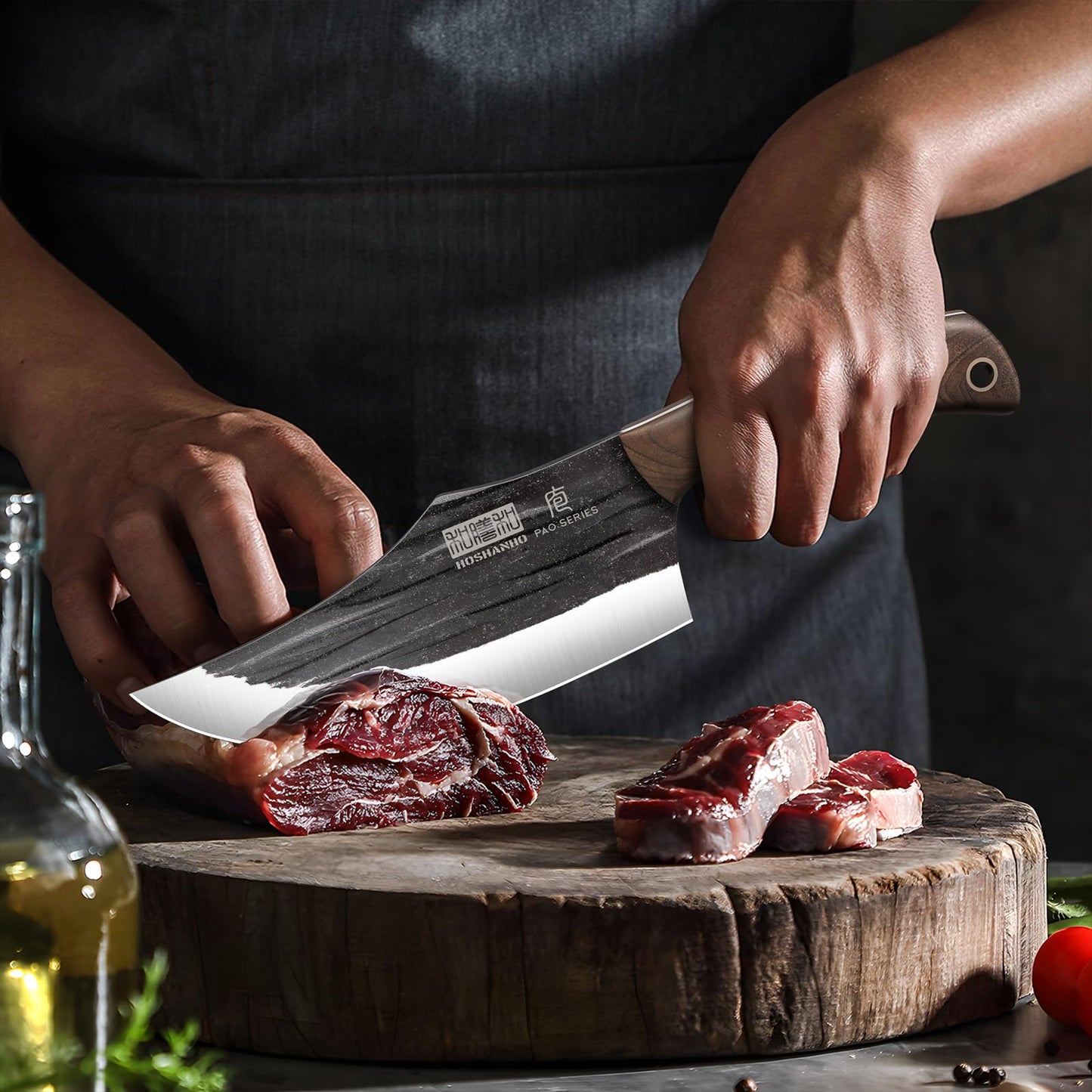 HOSHANHO 8 Pieces Butcher Kitchen Knife Set, Hand Forged High Carbon Stainless Steel Magnetic Knife Block Set, Ultra Sharp Chef Knives Set with Meat Cleaver Knife & Bone Chopper Knives Gift for Men