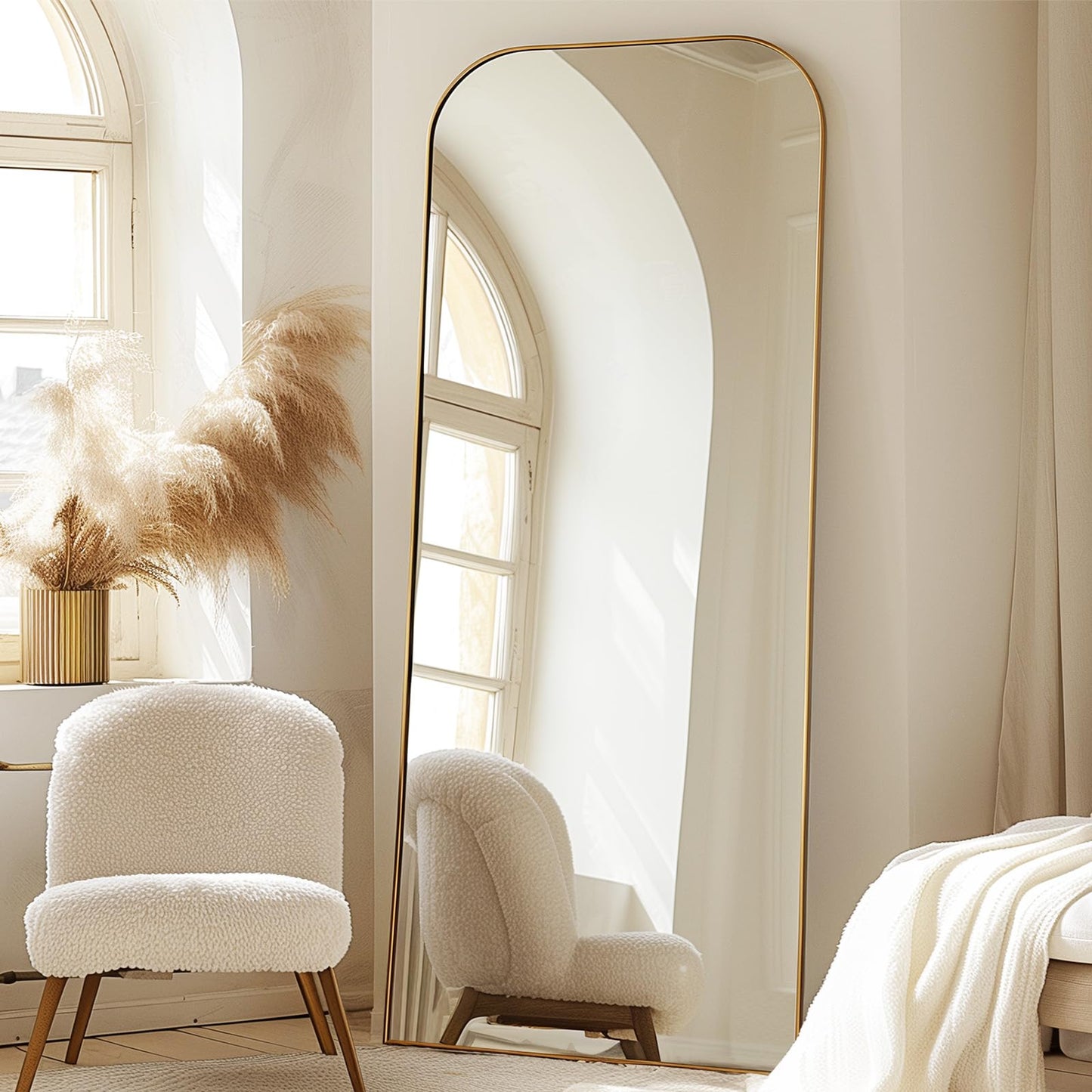 Anpark Oversized Floor Mirror - 71"x30" Arched Freestanding Full Body Mirror with Stand, Hanging or Wall Mounted for Living Room, Bedroom - Gold