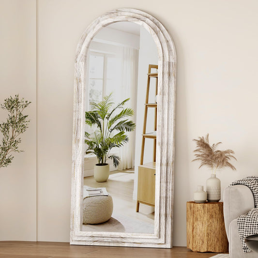 ZHUNFA External Three-Layer Arched Full Length Mirror with Solid Wood Frame,71x32 Modern Farmhouse Decor Standing Mirror Full Length,Wall Mounted,Leaning,Standing for Bedroom,Living Room,White.