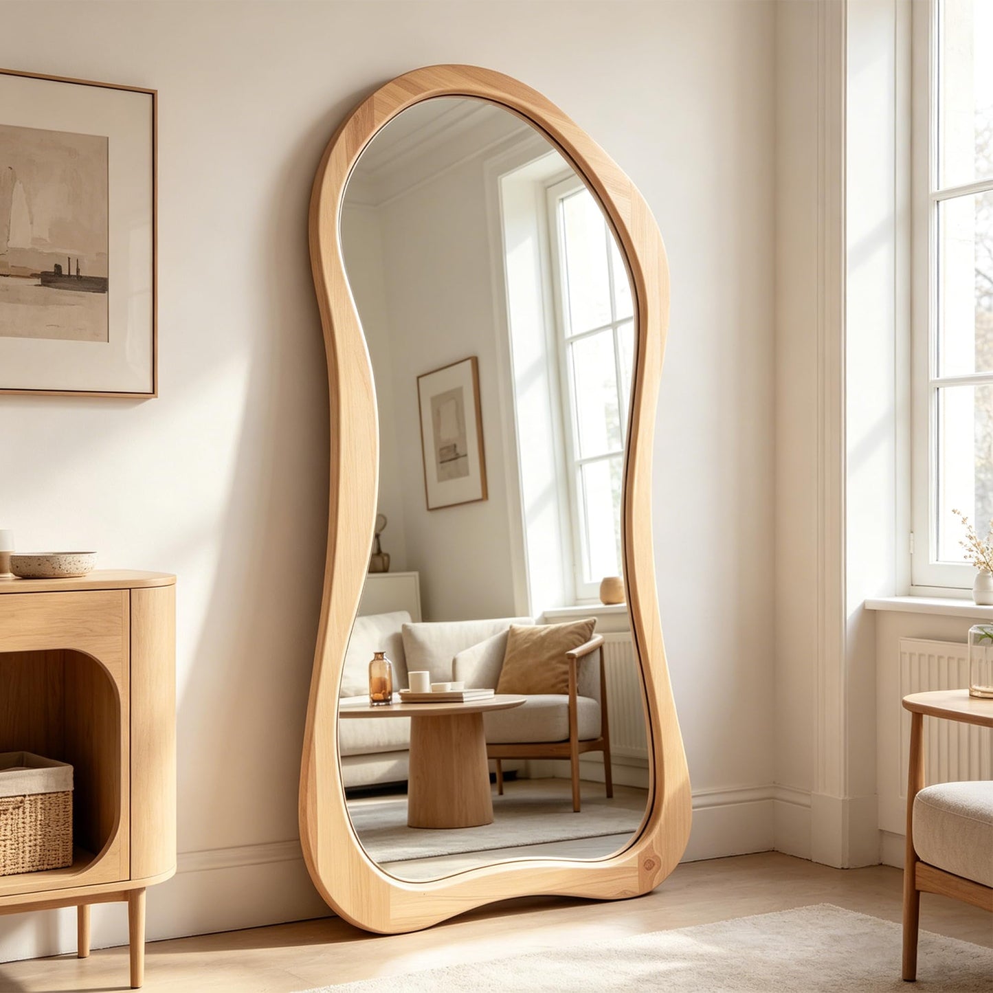 DAOYIJIAJU Large Irregular Mirror, 67"x31.5" Asymmetrical Full Body Mirrors with Solid Wood Frame, Premium Organic Aesthetic Floor Mirror for Living Room Entryway Hallway Cloakroom, Leaning/Hanging