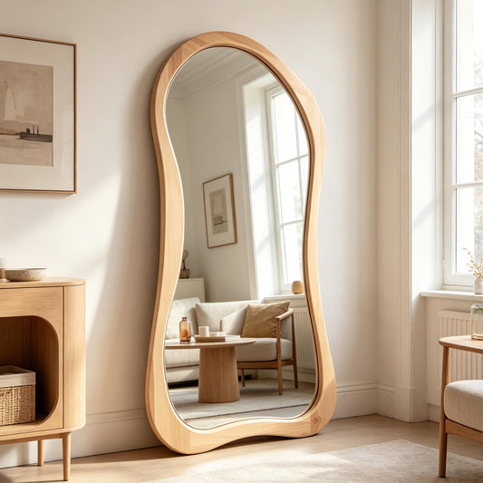 DAOYIJIAJU Large Irregular Mirror, 67"x31.5" Asymmetrical Full Body Mirrors with Solid Wood Frame, Premium Organic Aesthetic Floor Mirror for Living Room Entryway Hallway Cloakroom, Leaning/Hanging