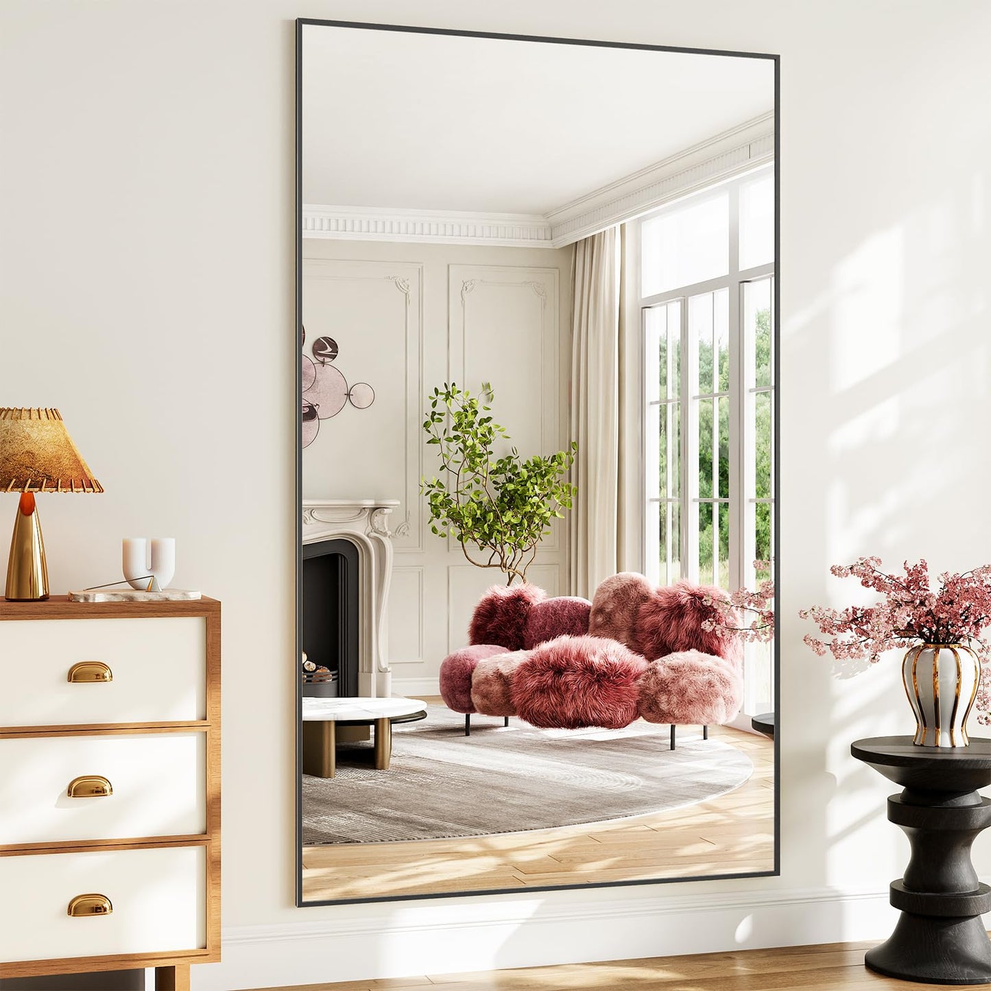 Koonmi 81"x41" Floor Mirror Full Length, Bedroom Floor Body Mirror with Stand, Large Black Mirror, Leaning, Standing or Hanging Horizontally/Vertically
