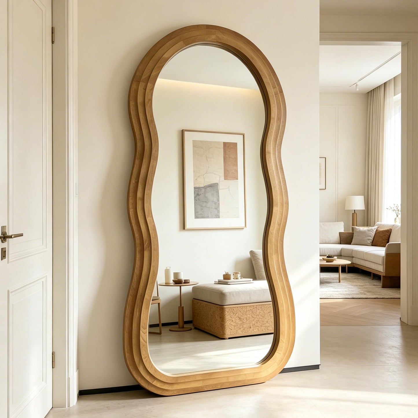 DAOYIJIAJU Wavy Full Length Mirror, 67"x31.5" Irregular Aesthetic Mirrors with Triple Layer Solid Wood Frame, Premium Organic Floor Mirror for Living Room Entryway Hallway Cloakroom, Leaning/Hanging