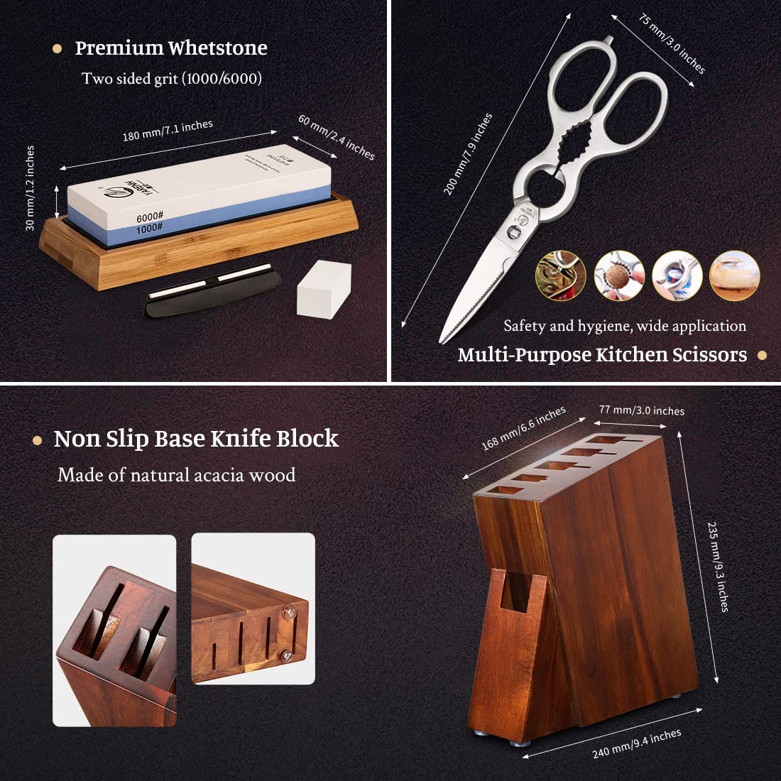 YARENH Kitchen Knife Set with Block, 8 Piece, Sharp Professional Chef Knife, 73 Layers Damascus High Carbon Stainless Steel, Full Tang Sandalwood Handle, Gift Box