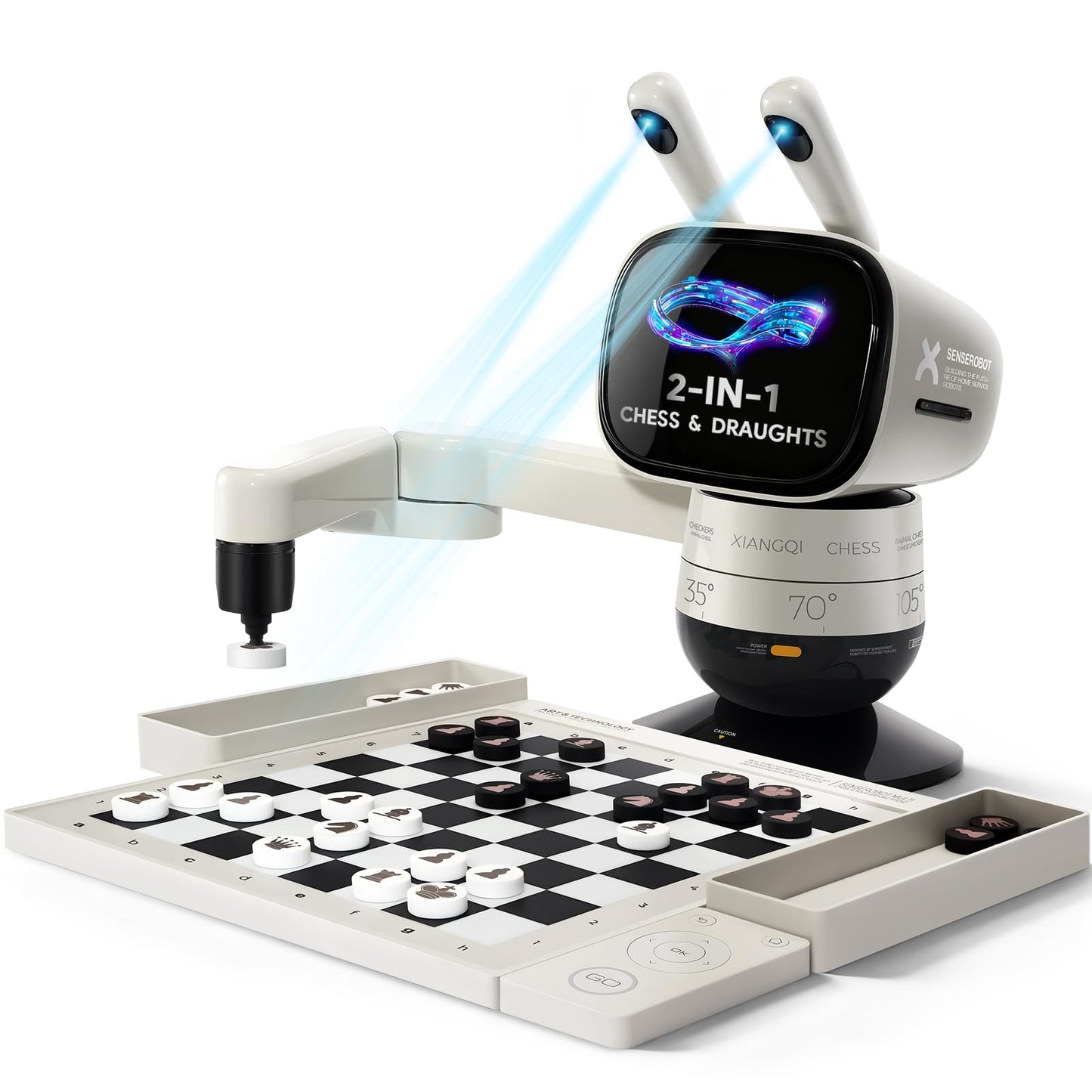 SenseRobot Lite AI Robotic Chess & 10x10 International Draughts Set with Robotic Arm, Electronic Chess Board for Kids & Adults, 25 Levels, 1200+ Lessons, Voice Guidance, Wi-Fi OTA