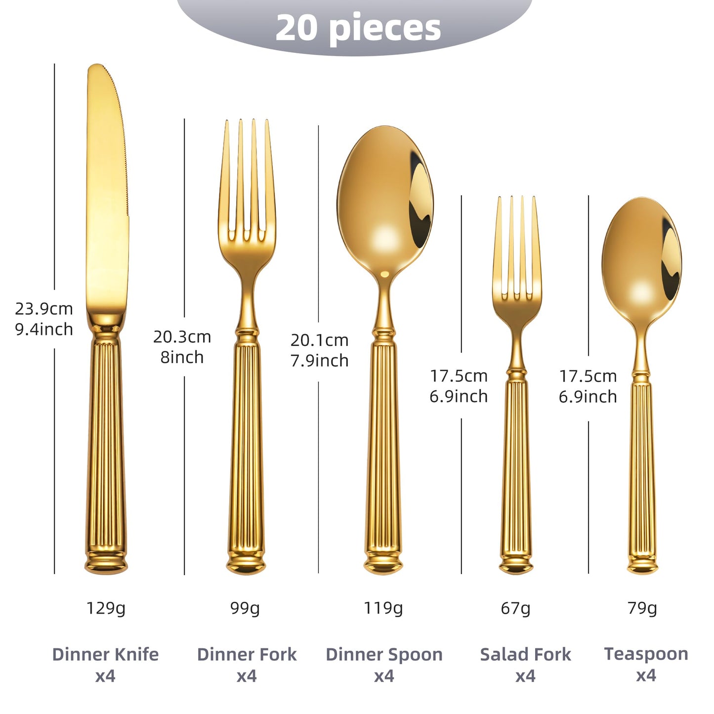 40-Piece Heavy Duty Gold Silverware Set for 8, 18/10 Stainless Steel Flatware, Extra Thick Heavy Flatware Set, Perfect for Weddings Gifts