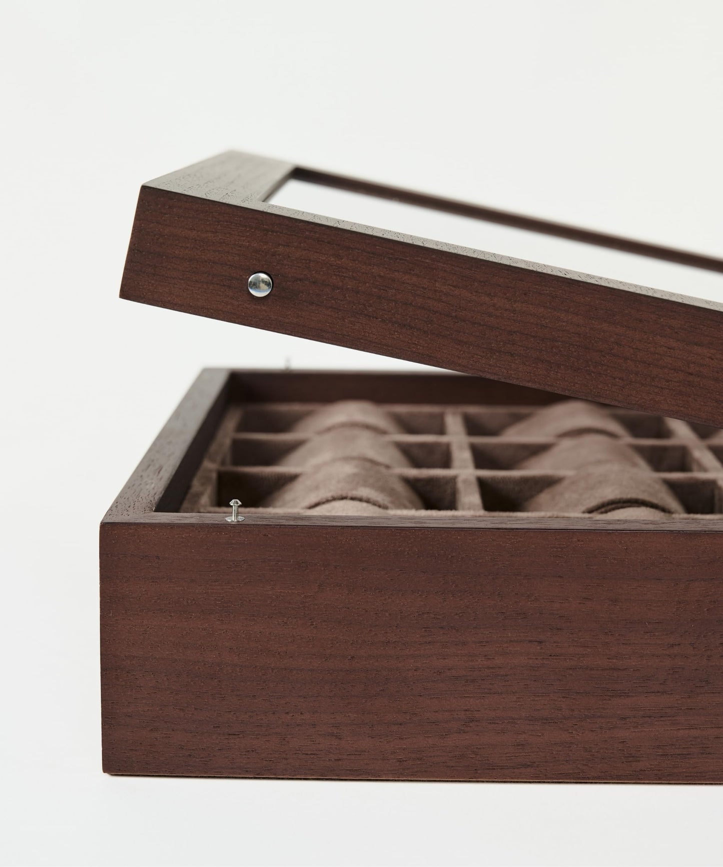 TAWBURY Wooden Watch Case - 12 Slot Wood Watch Box for Men & Women with Glass Display, Protective Fully Lined Interior and 2-inch Wide Pillows for Small & Large Watches (Dark Walnut)