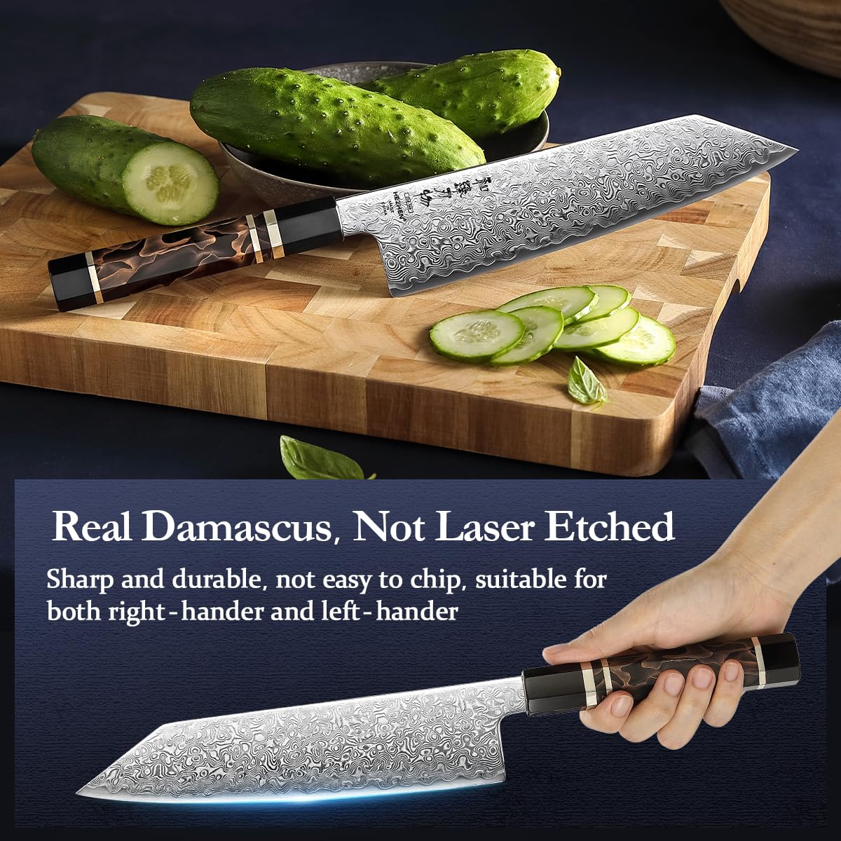 HEZHEN Kiritsuke Knife, 8.5 Inches, 49 Layers Damascus ZDP-189 Steel Japanese Chef Knife, Ultra Sharp Blade, Lightweight Handle, Acacia Wood Box Packing