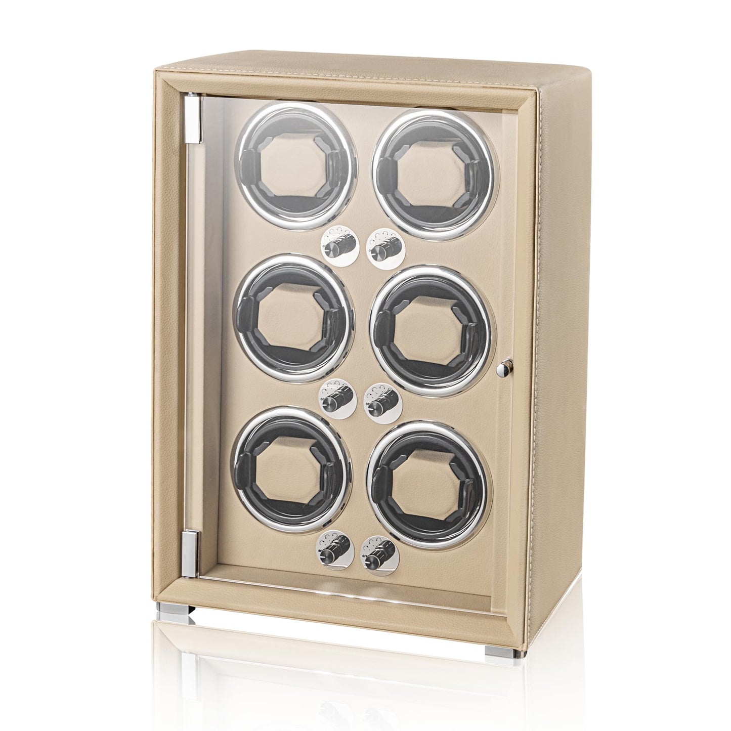 KOHUDIS Watch Winder for 2/4/6/9 Automatic Watches, high-end Leather Making, Super Quiet Mabuchi Motor, Two Power Modes, Built-in led Lights (Apricot, 6 Slots)