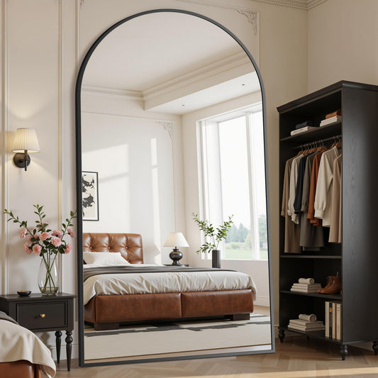 Suidia 86"x46" Arched Full Length Mirror with Stand, Full Body Mirror with Aluminum Frame, Freestanding/Leaning/Wall-Mounted, Floor Mirrors for Bedroom, Living Room, Entryway, Dressing Room, Black