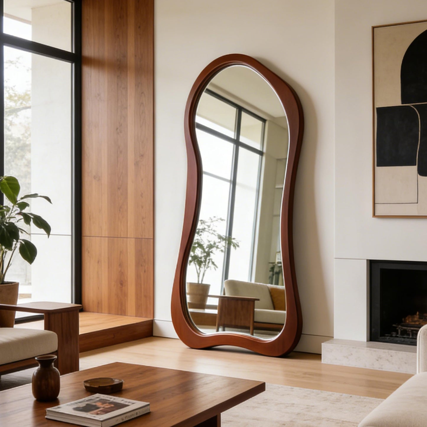 DAOYIJIAJU Large Irregular Mirror, 67"x31.5" Asymmetrical Full Length Mirrors with Solid Wood Frame, Premium Aesthetic Floor Mirror for Living Room Entryway Hallway Bedroom Cloakroom, Leaning/Hanging