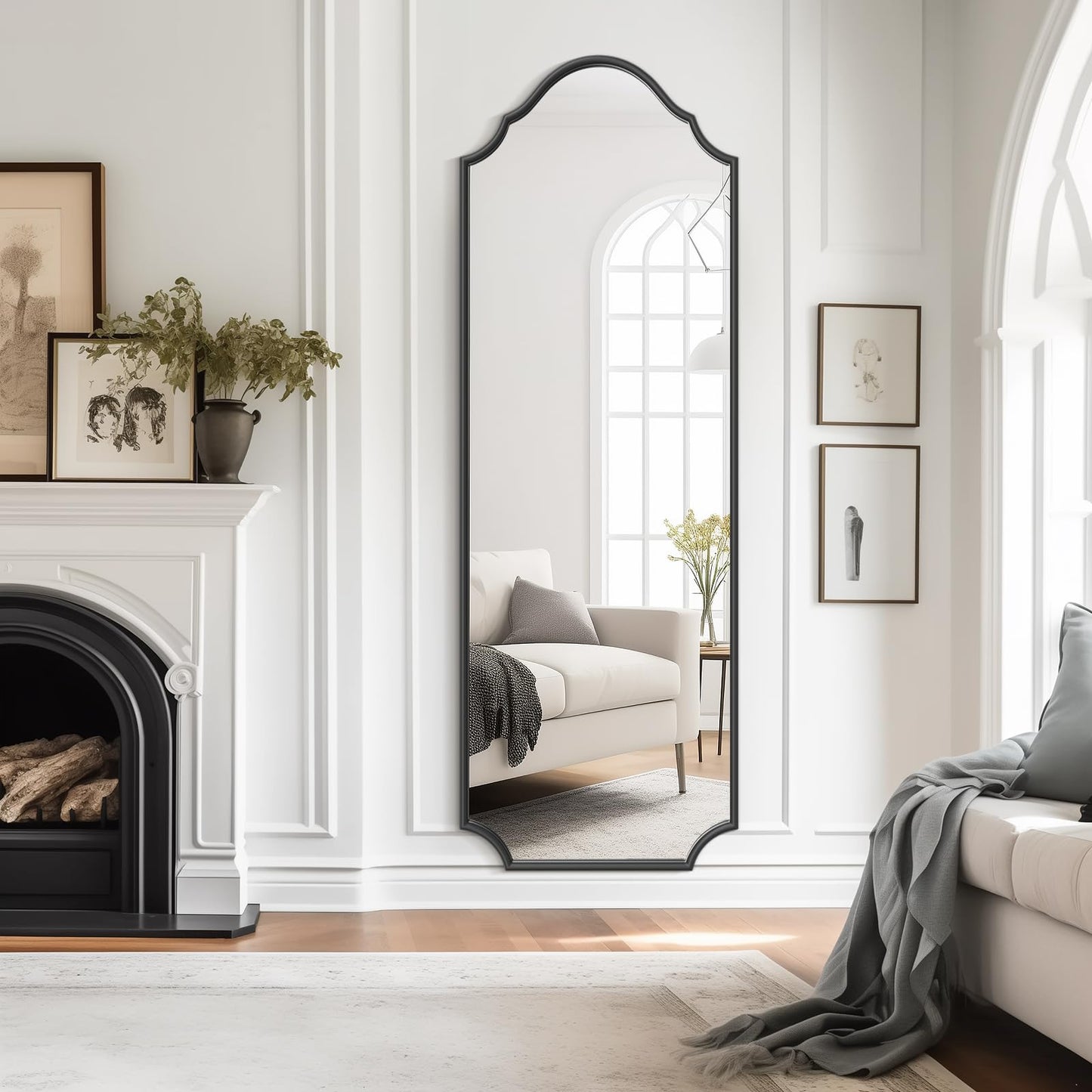 WallBeyond Arched Full Length Mirror Wall Mounted, 70"x24" Black Metal Frame Full Body Mirror for Bedroom, Living Room, Hanging or Leaning Against Wall Full Size