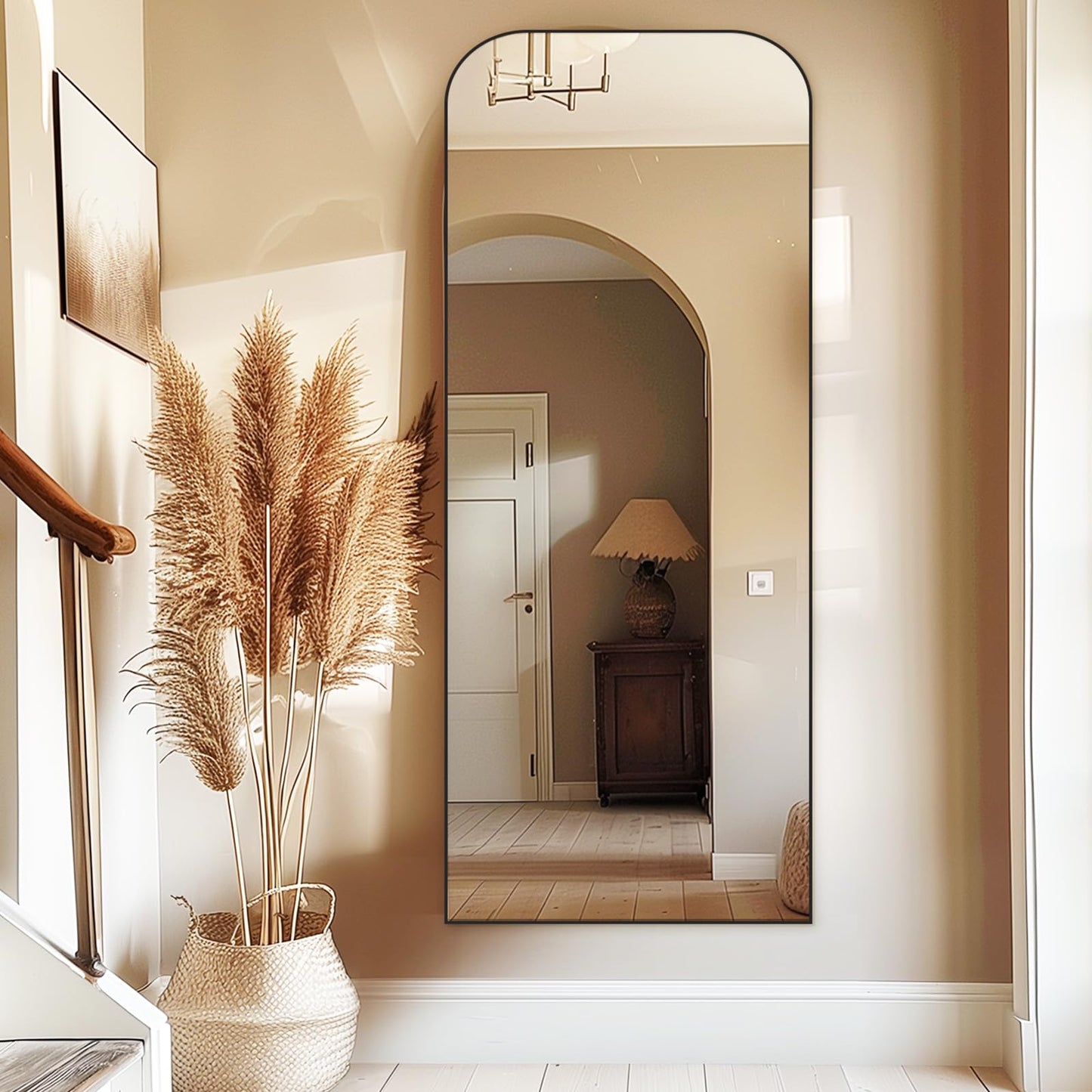 Anpark Oversized Floor Mirror - 71"x30" Arched Freestanding Full Body Mirror with Stand, Hanging or Wall Mounted for Living Room, Bedroom - Black