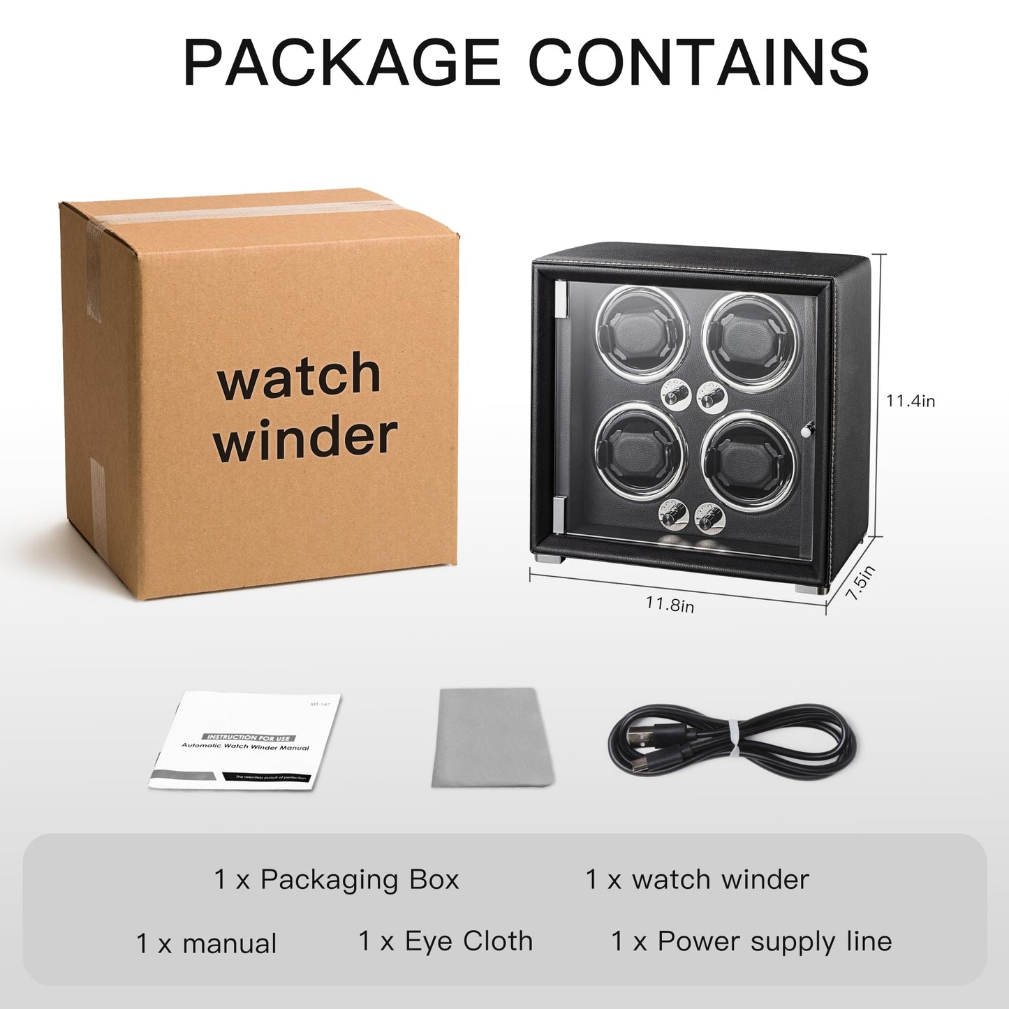 KOHUDIS Watch Winder for 2/4/6/9 Automatic Watches, high-end Leather Making, Super Quiet Mabuchi Motor, Two Power Modes, Built-in led Lights (Apricot, 4 Slots)