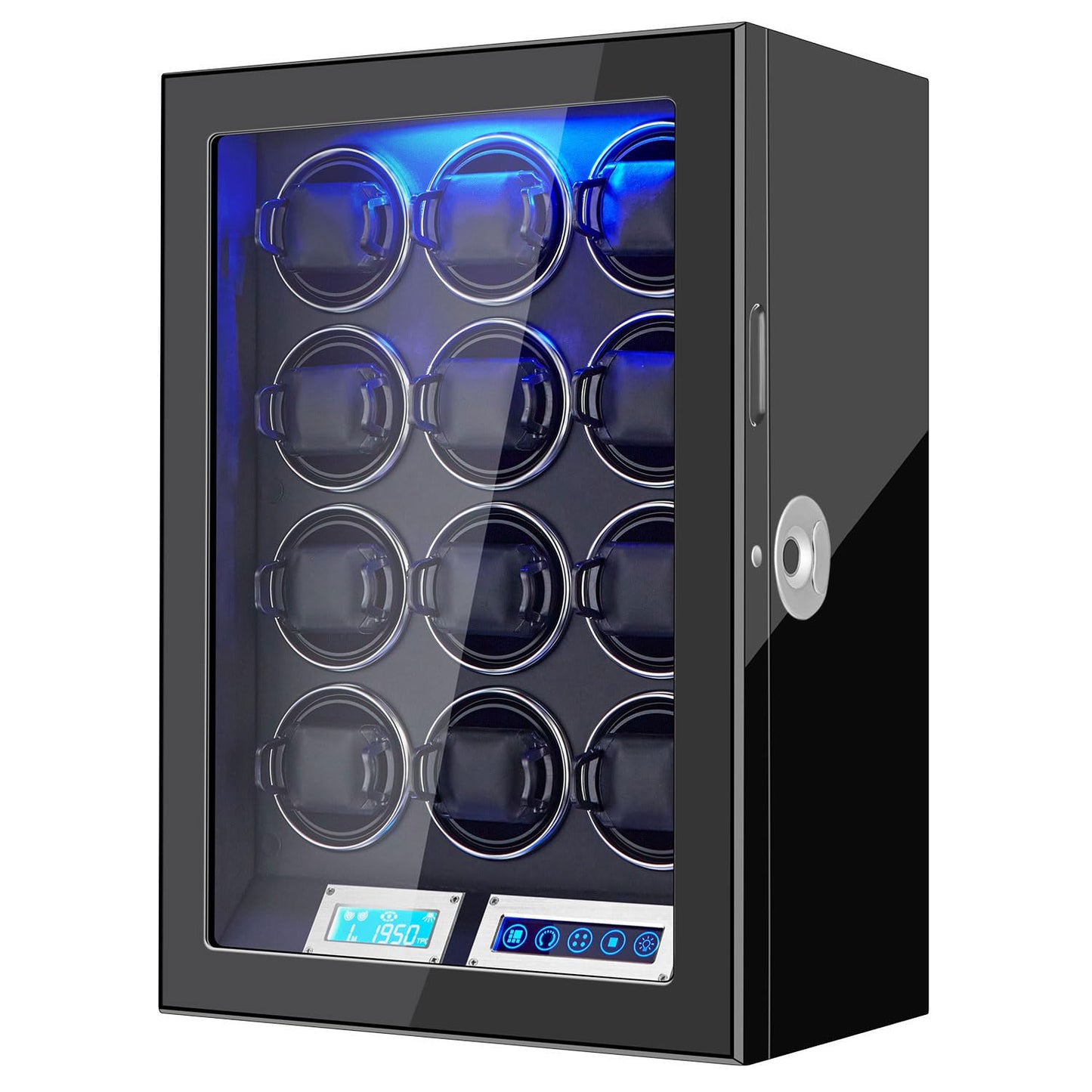 GCCRGRC Watch Winder 12 Slots Automatic Watches,Ultra-Quiet Japanese Motors, Built-in LED Illumination and LCD Touchscreen Control-Fingerprint Lock