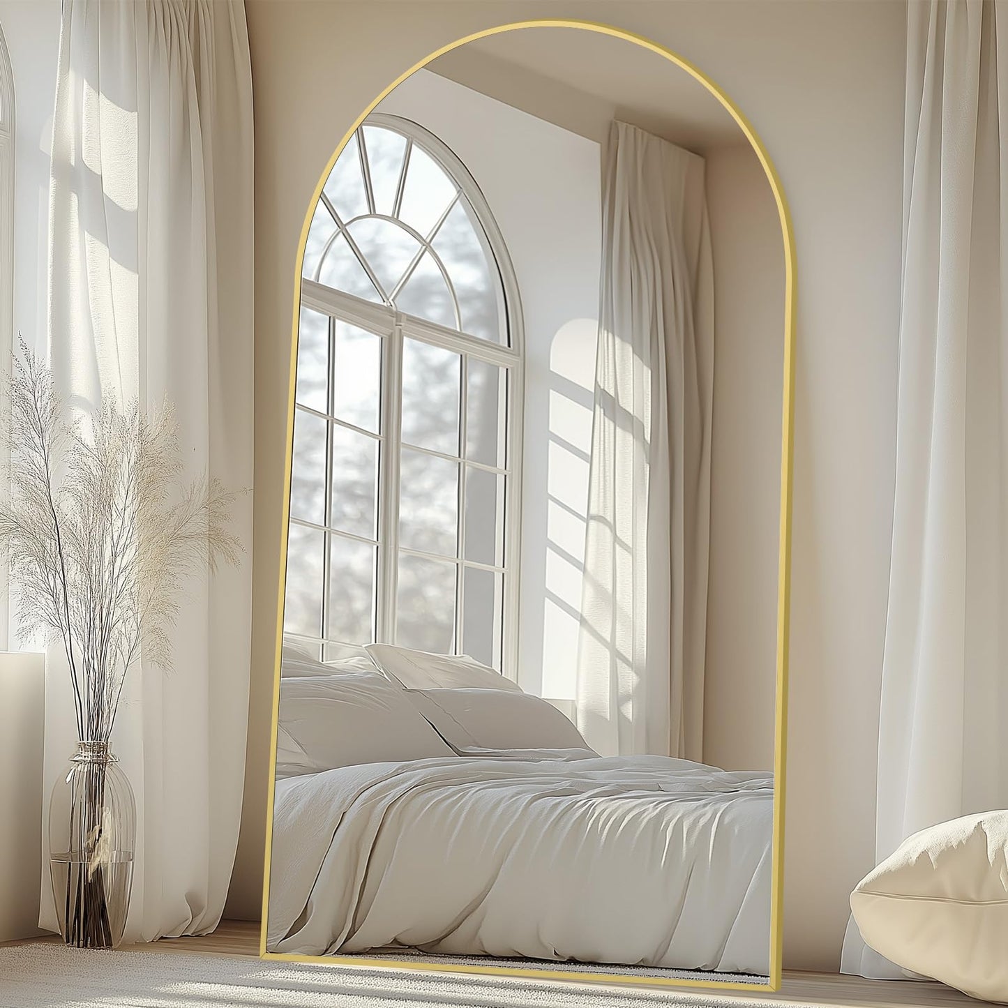 Oversized Floor Mirror Full Length 82"X44", Extra Large Arched Full Length Mirror with Stand, Tempered Glass Gold Standing Mirror for Bedroom Living Room Clothing Store Gym, Aluminum Alloy Frame
