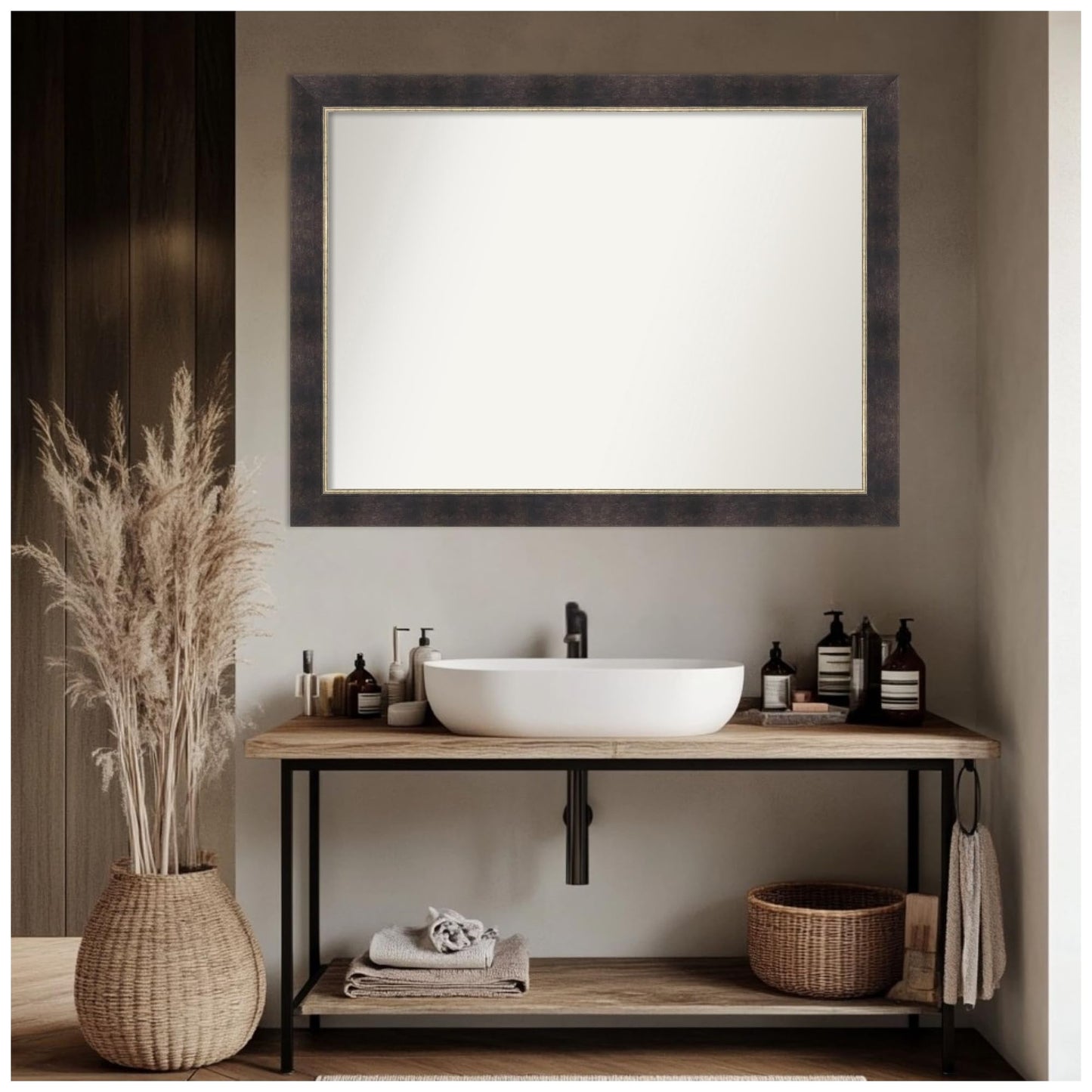 Amanti Art Bronze Bathroom Mirror for Over Sink, 32x43 Odin Antique Bronze Rectangle Vanity Mirror, X-Large Modern Wood Frame, Hangs Horizonally and Vertically, Bathroom Wall Decor, Non-Beveled Edge