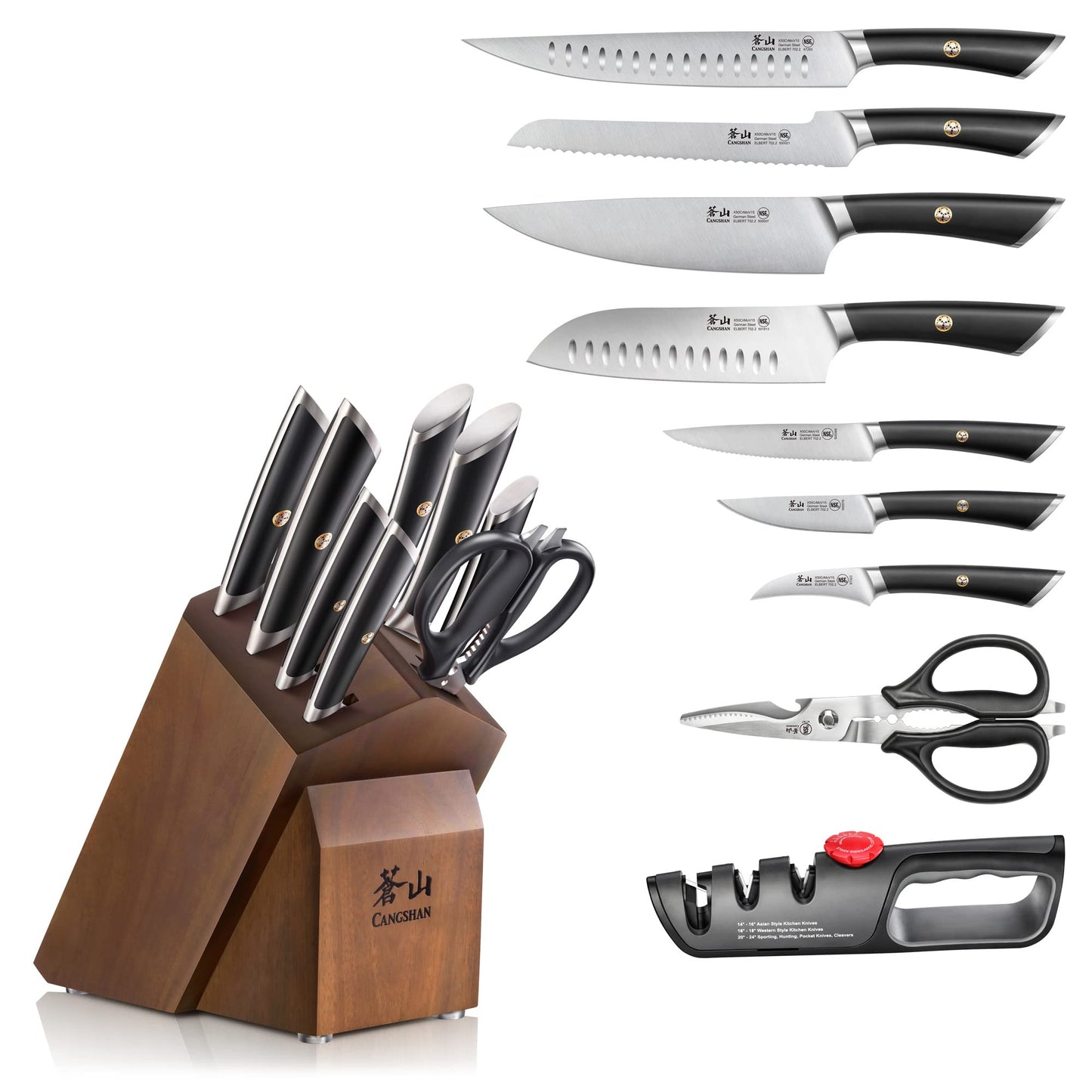 Cangshan ELBERT Series German Steel Forged Knife Block Sets (10-Piece, Black)