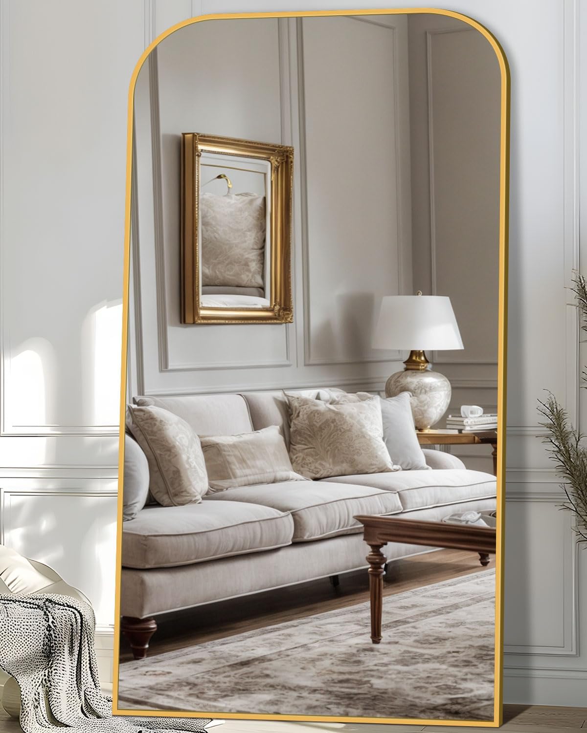 Antok Full Length Mirror, 81"x41" Floor Mirror Freestanding, Arched Floor Standing Large Full Body Mirror with Stand for Bedroom, Hanging Mounted for Living Room, Gold